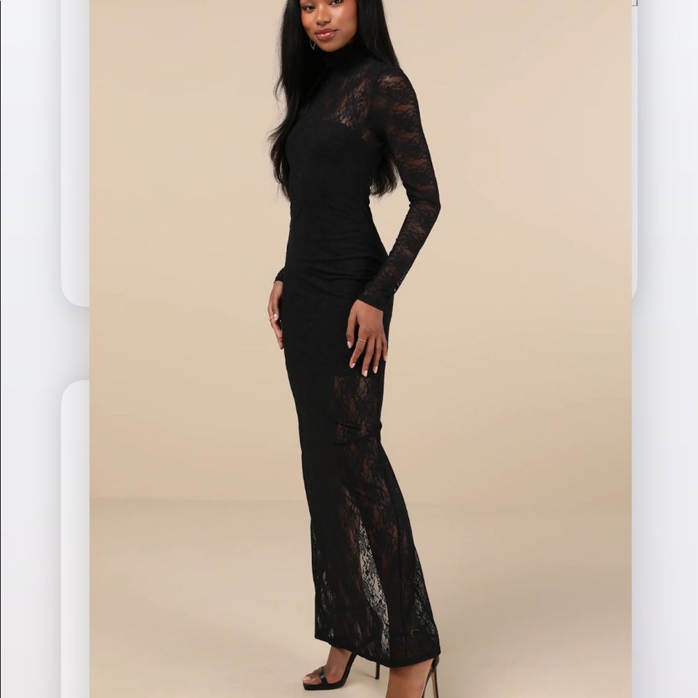 Lulus Black Lace Mock Neck Long Sleeve Maxi Dress
